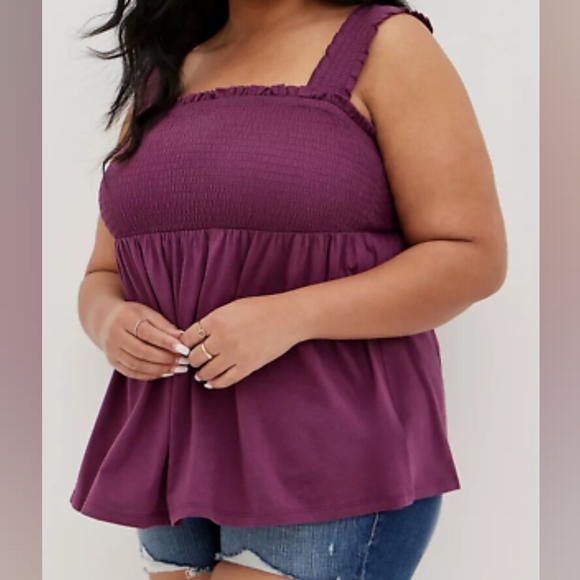 Torrid Knit Babydoll Square Neck Smocked Bodice Tank Purple Size 3XL - Picture 1 of 4